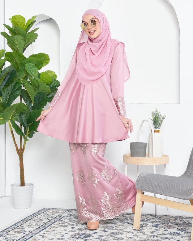 Baju Kurung Barbie Lace Afni - Quartz Pink