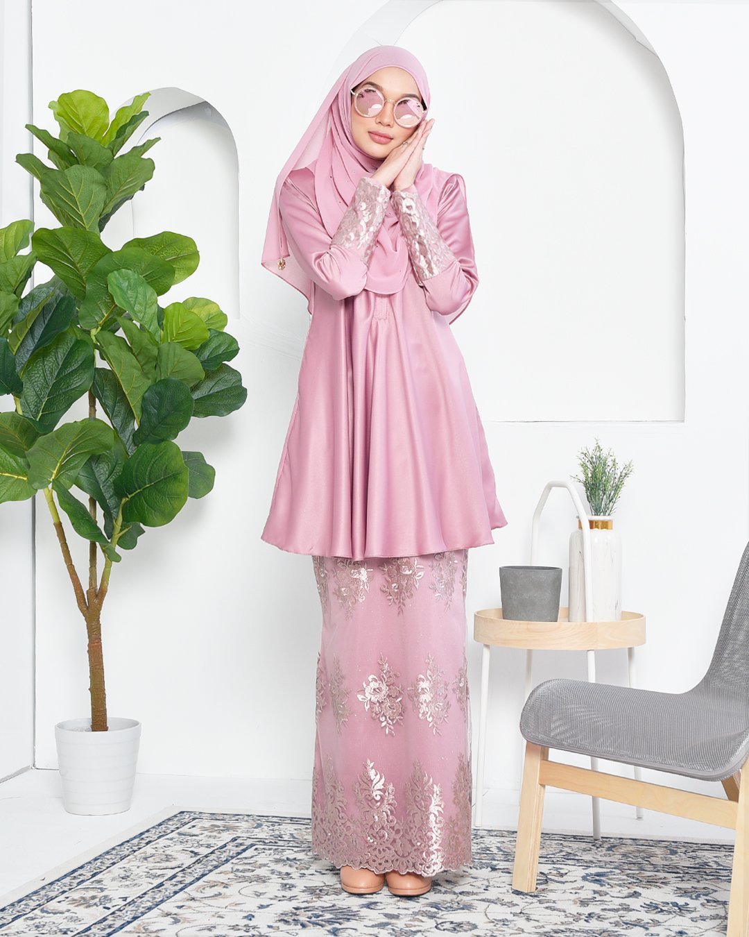Baju Kurung Barbie Lace Afni - Quartz Pink