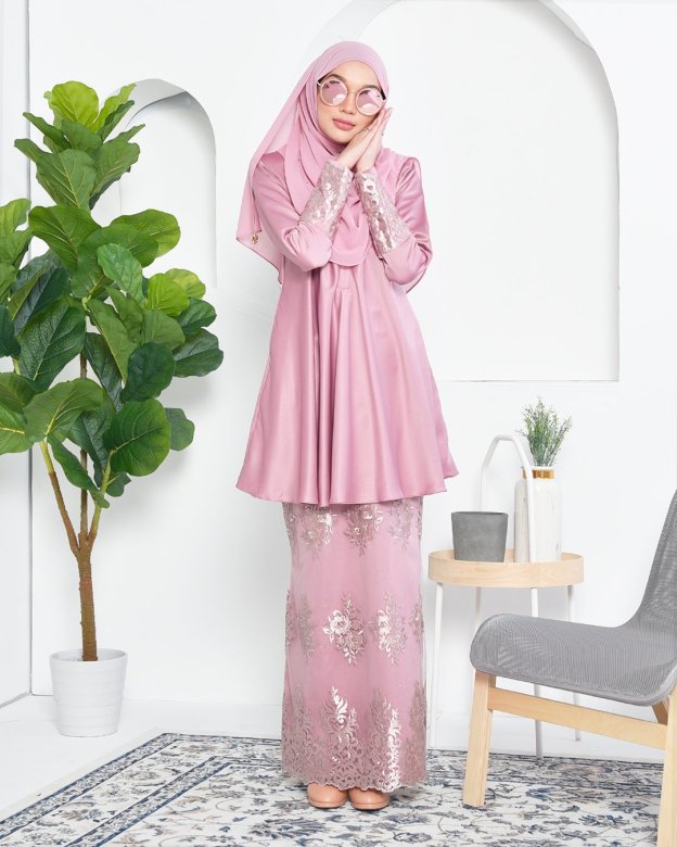 Baju Kurung Barbie Lace Afni - Quartz Pink