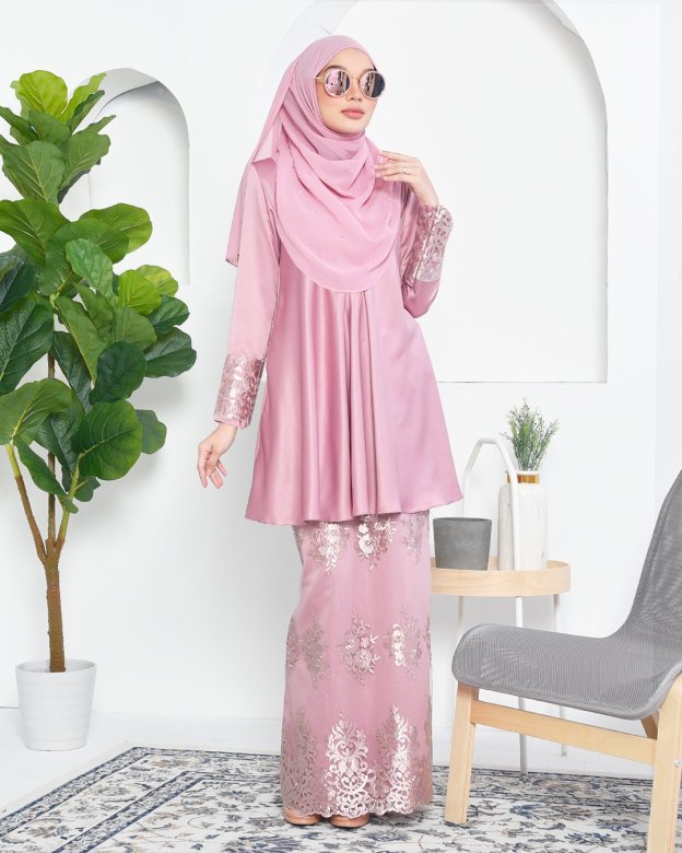 Baju Kurung Barbie Lace Afni - Quartz Pink