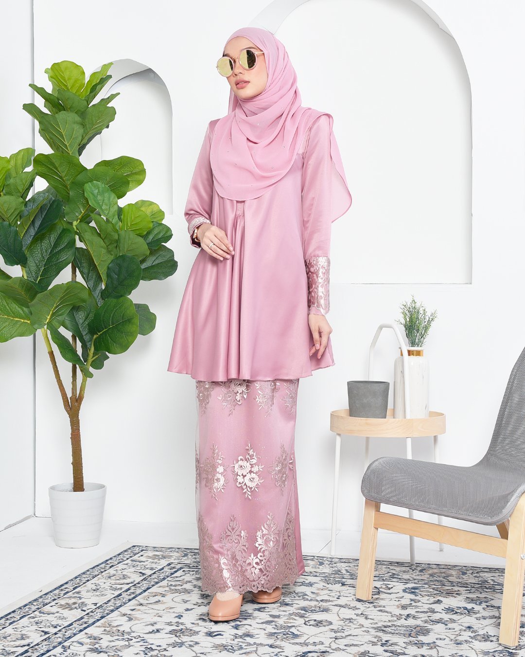 Baju Kurung Barbie Lace Afni - Quartz Pink