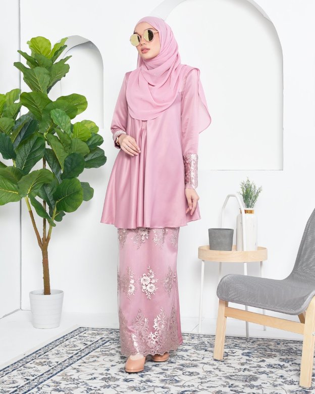 Baju Kurung Barbie Lace Afni - Quartz Pink