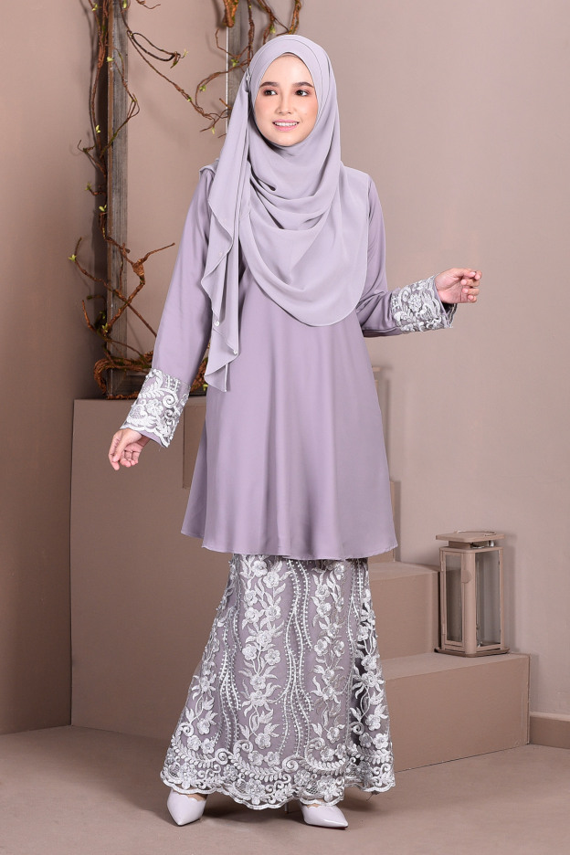 Baju Kurung Lace Avra - Pewter Grey