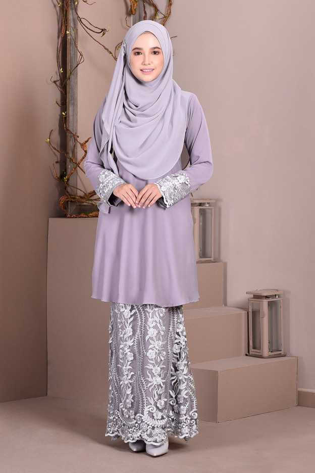 Baju Kurung Lace Avra - Pewter Grey