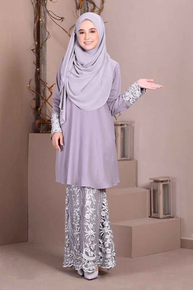 Baju Kurung Lace Avra - Pewter Grey