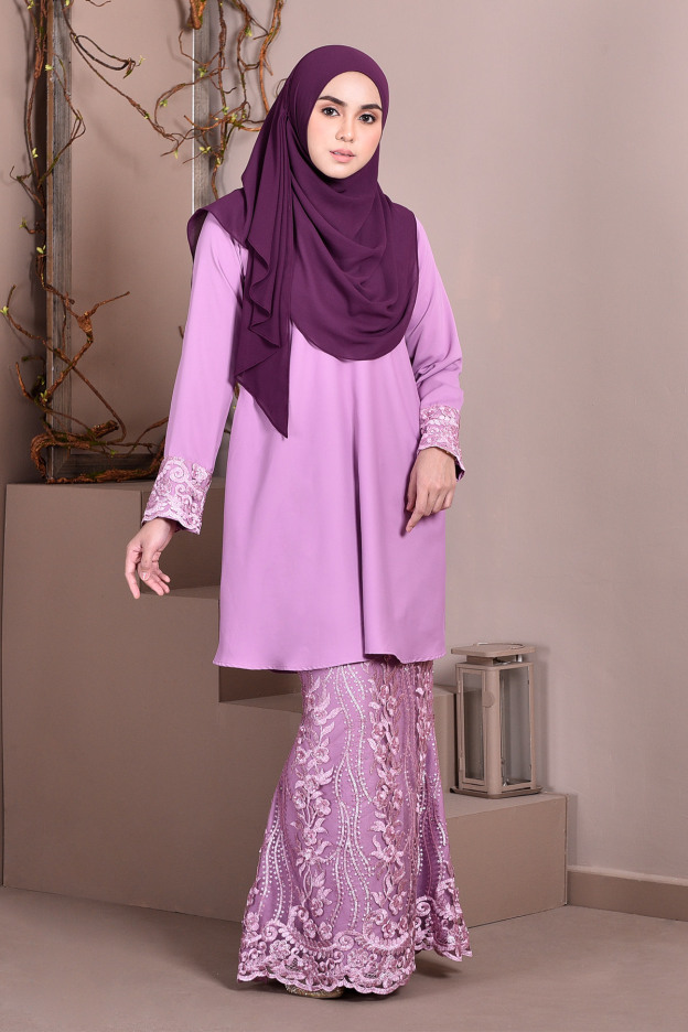 Baju Kurung Lace Avra - Lilac Purple