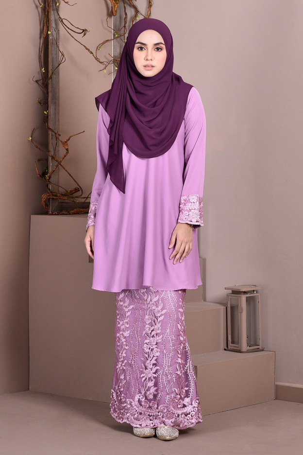 Baju Kurung Lace Avra - Lilac Purple