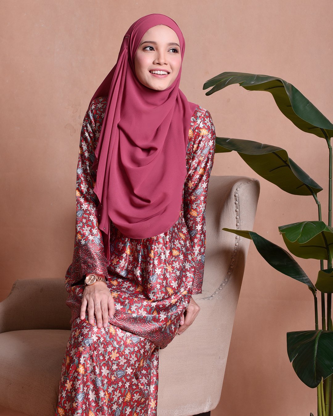 Baju Kurung Batik Pleated Arina - Sky Red
