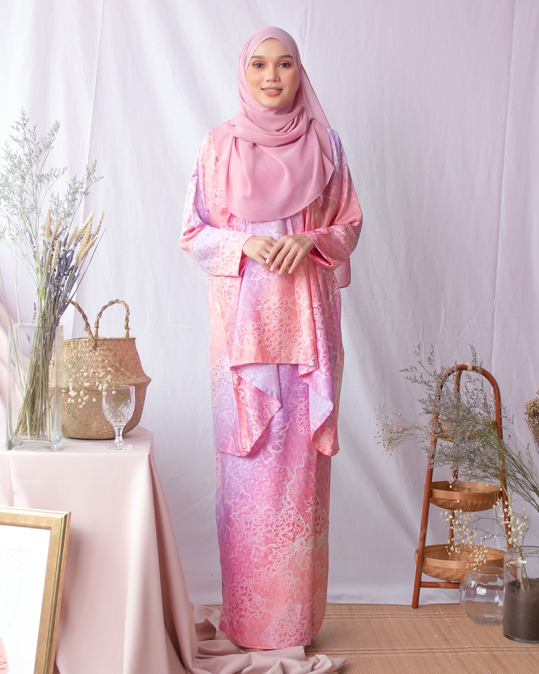 Baju Kurung Batik Kaftan Adaya - Flamingo Pink