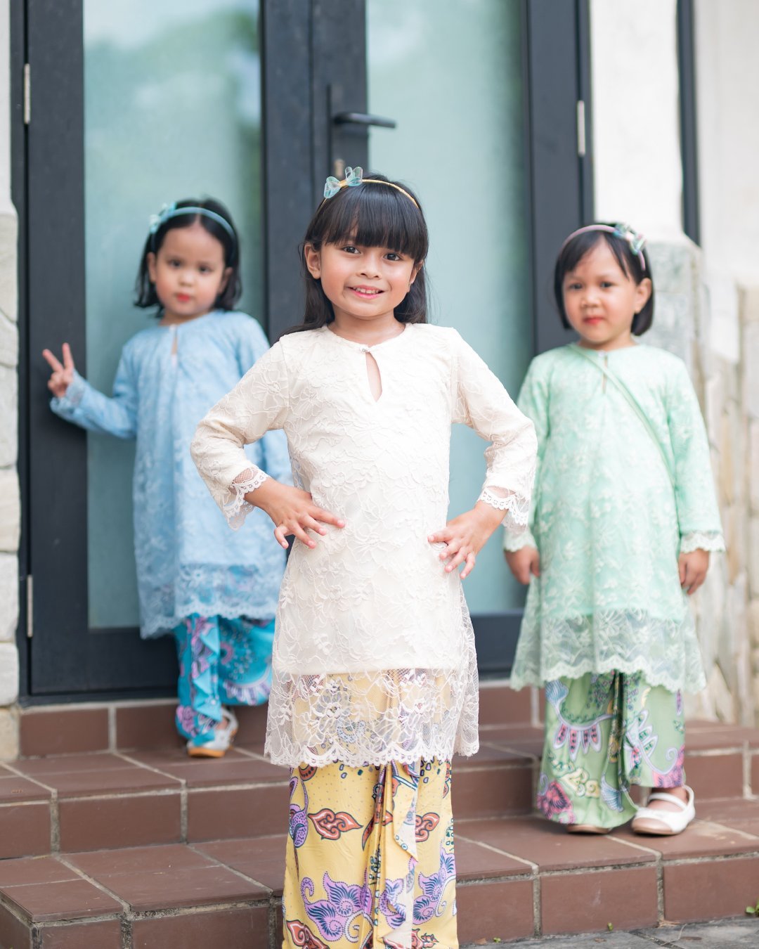 Baju Kurung Batik Lace Abreona Kids - Ivory Cream