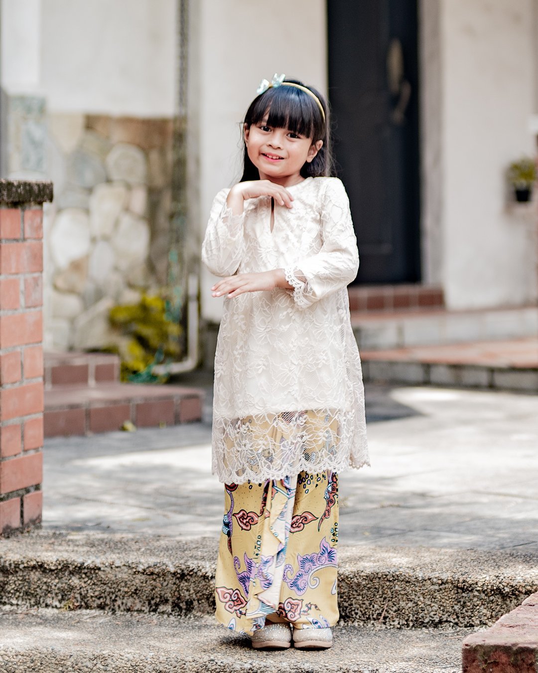 Baju Kurung Batik Lace Abreona Kids - Ivory Cream