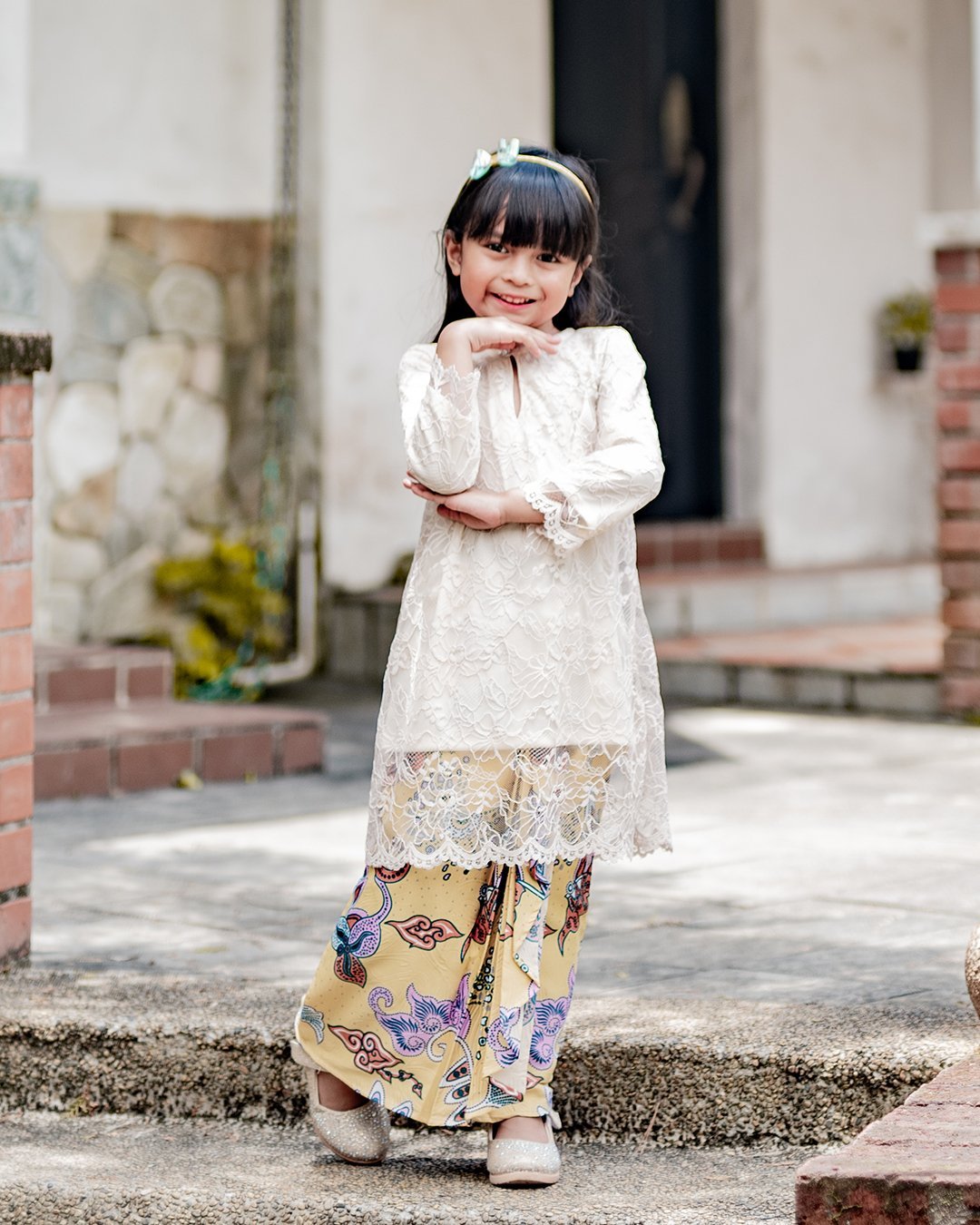 Baju Kurung Batik Lace Abreona Kids - Ivory Cream