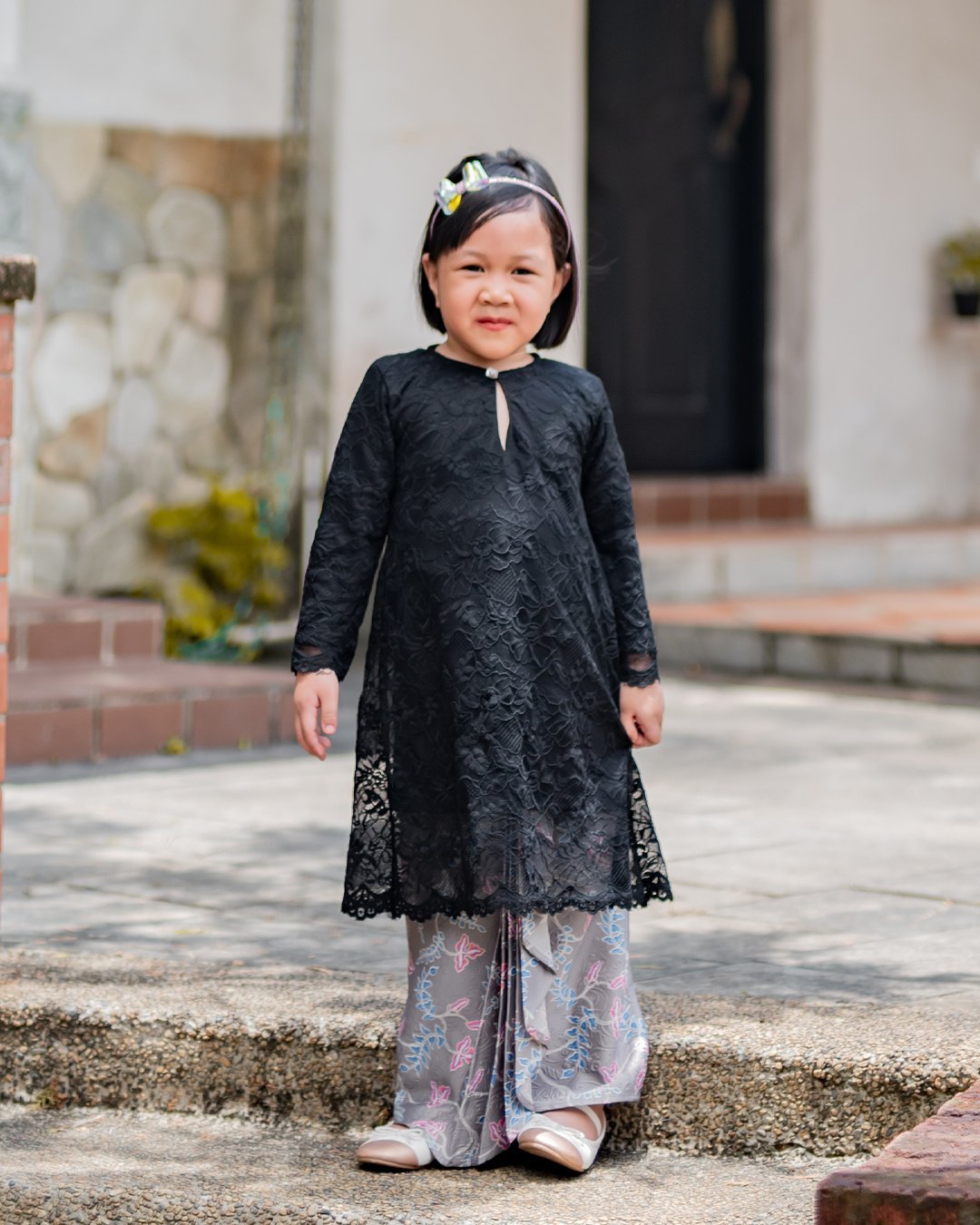 Baju Kurung Batik Lace Abreona Kids - Jet Black