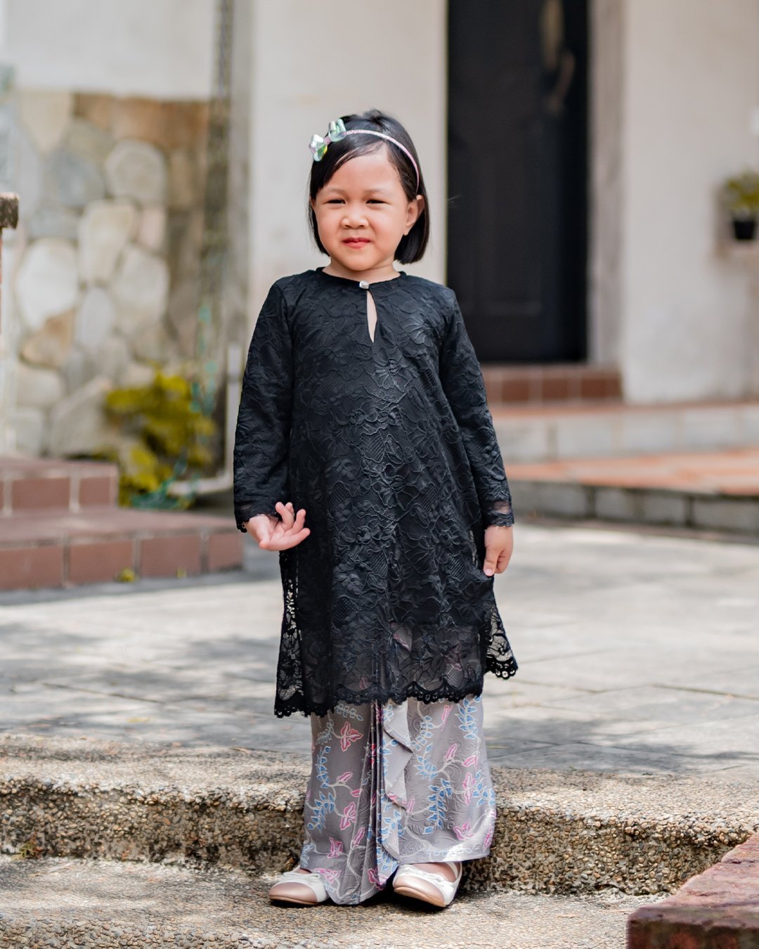 Baju Kurung Batik Lace Abreona Kids - Jet Black