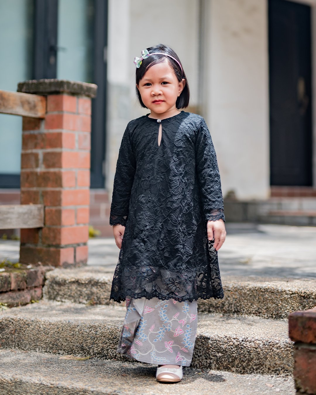 Baju Kurung Batik Lace Abreona Kids - Jet Black