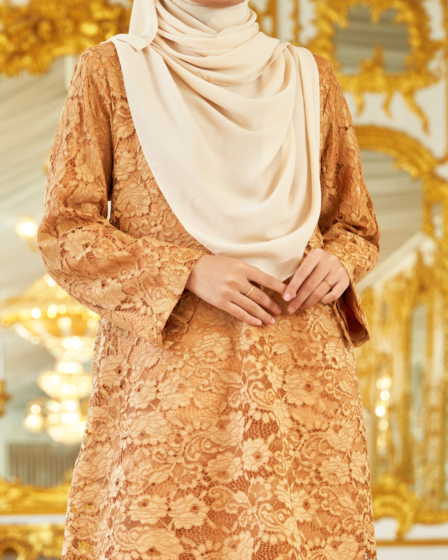Baju Kurung Lace Batik Alexa - Fawn Beige