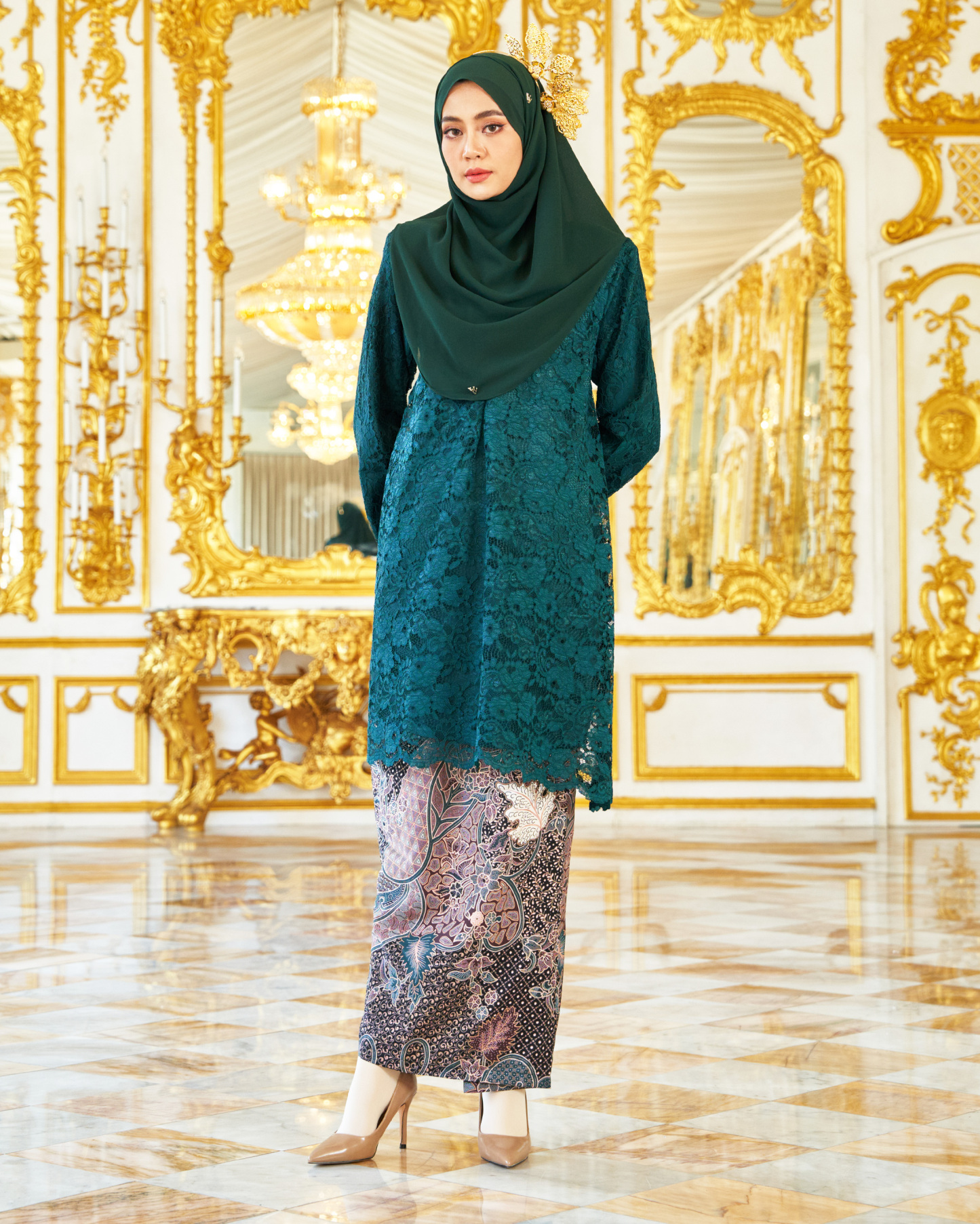 Baju Kurung Lace Batik Alexa - Zamrud Green
