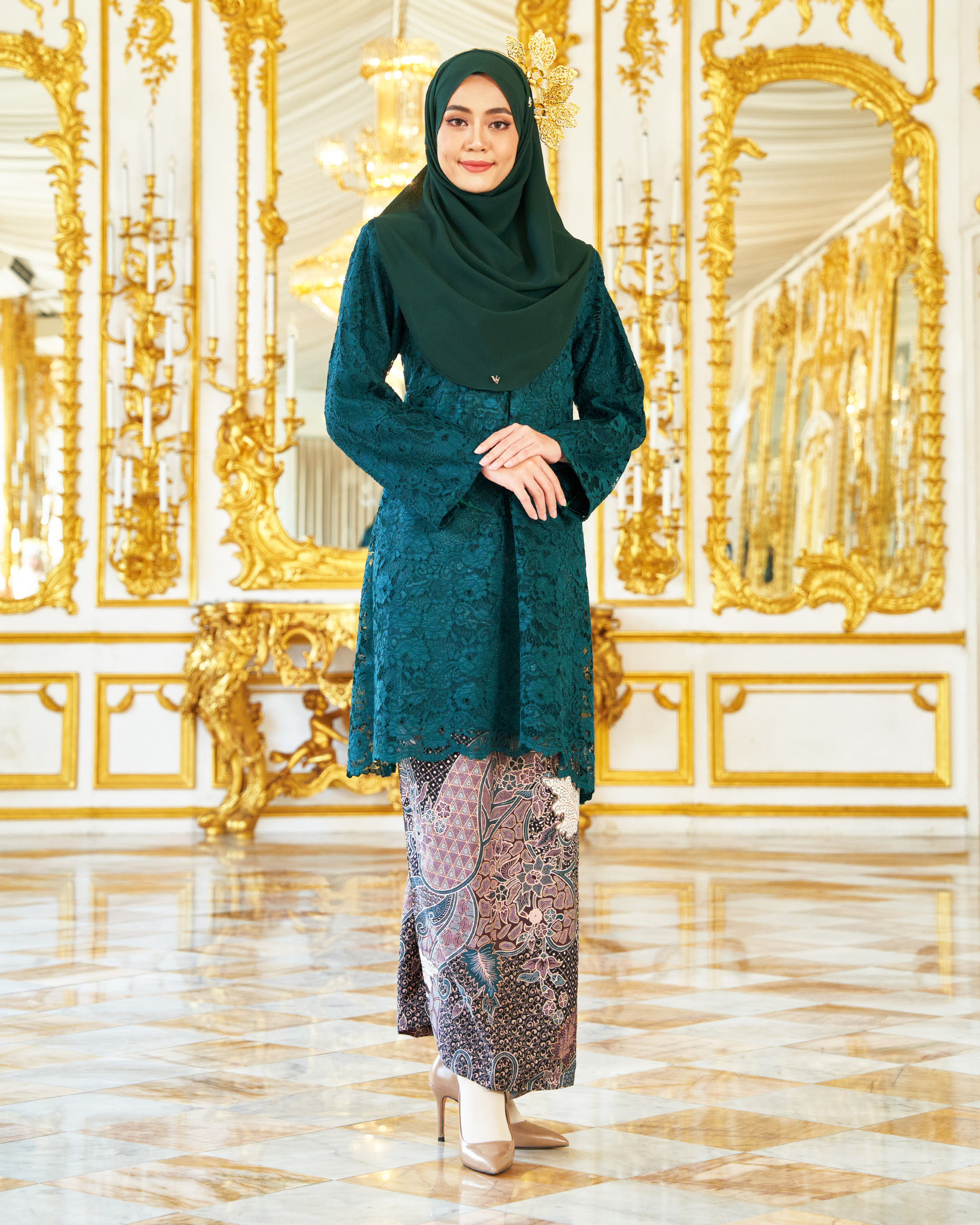 Baju Kurung Lace Batik Alexa - Zamrud Green