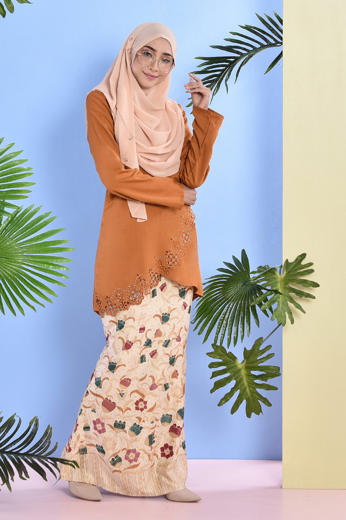 Baju Kurung Batik Megan Lasercut Nala - Marigold