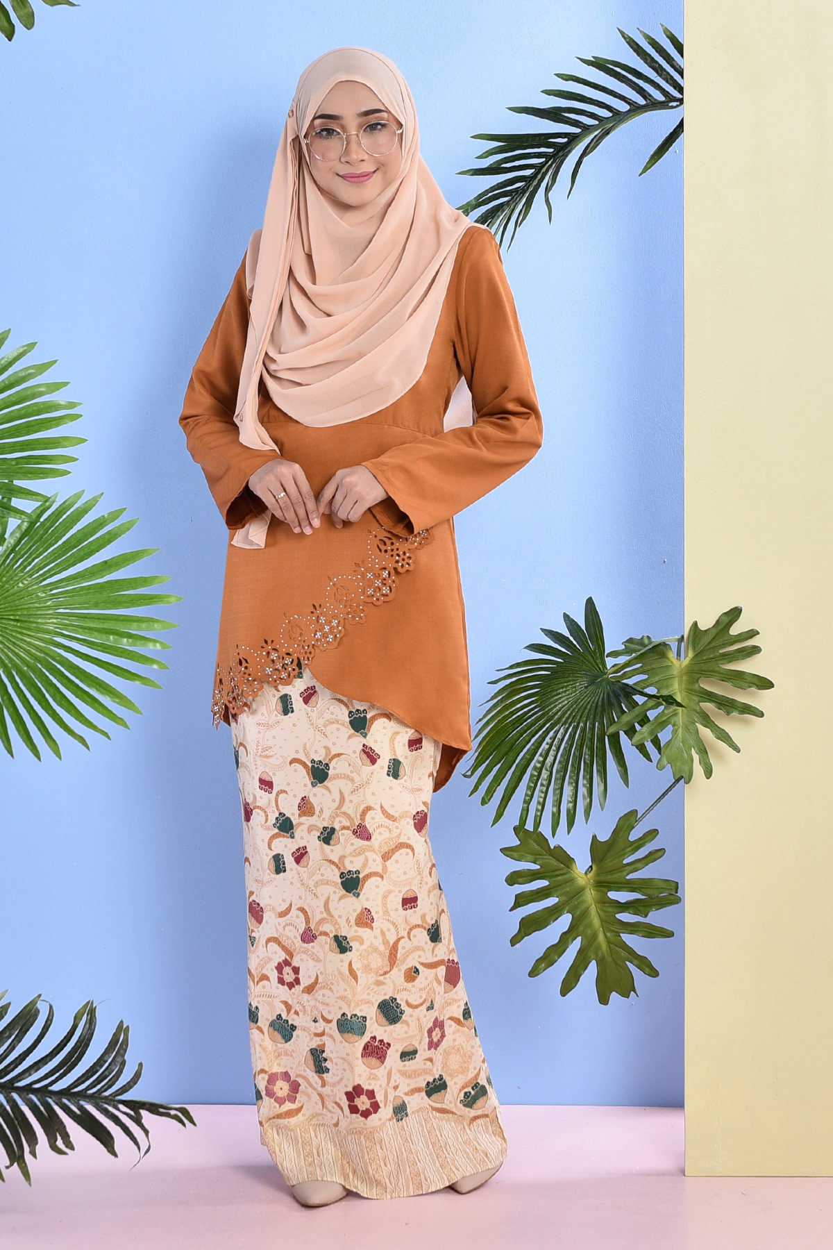 Baju Kurung Batik Megan Lasercut Nala - Marigold