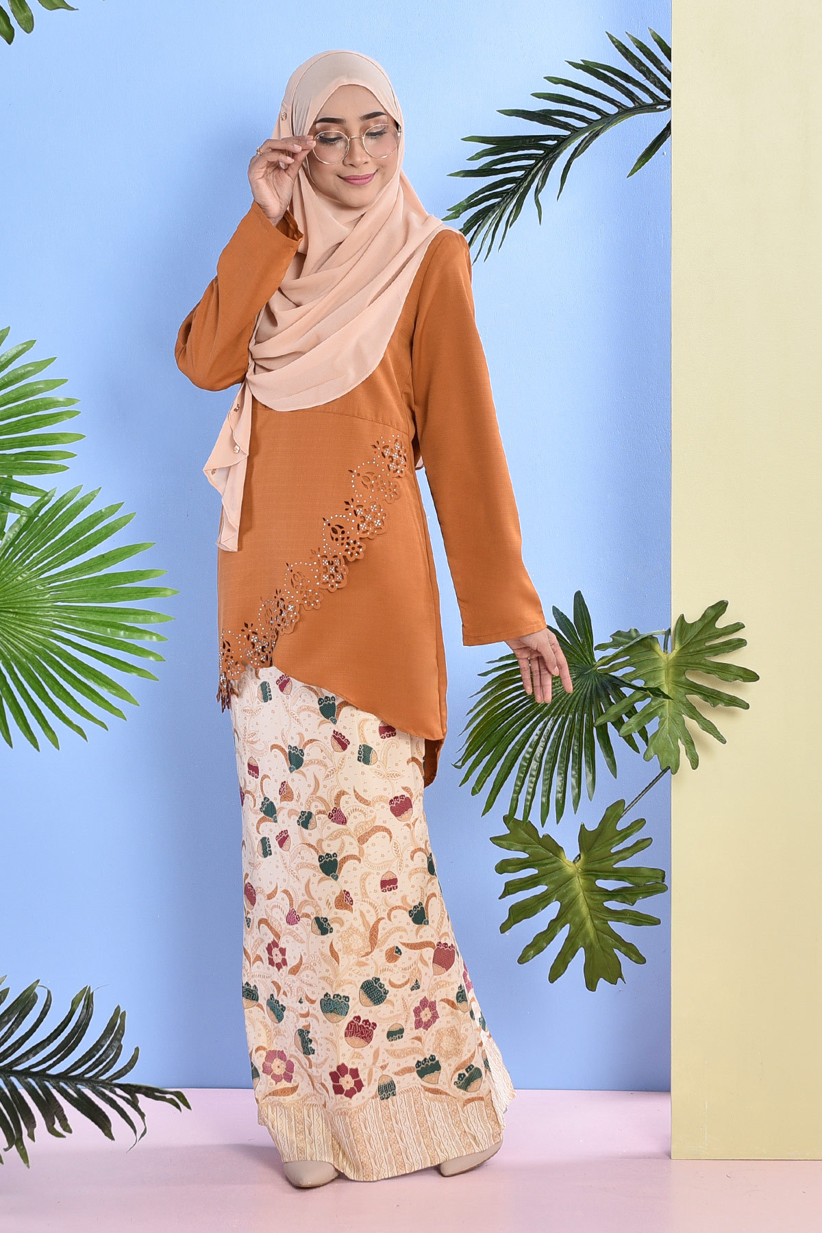 Baju Kurung Batik Megan Lasercut Nala - Marigold
