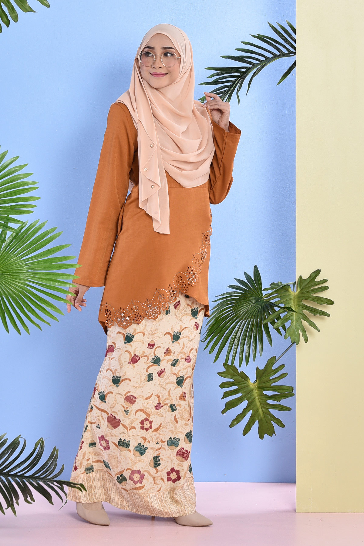 Baju Kurung Batik Megan Lasercut Nala - Marigold