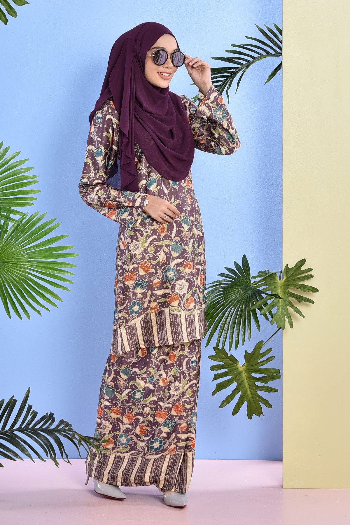 Baju Kurung Batik Naili - Lavender