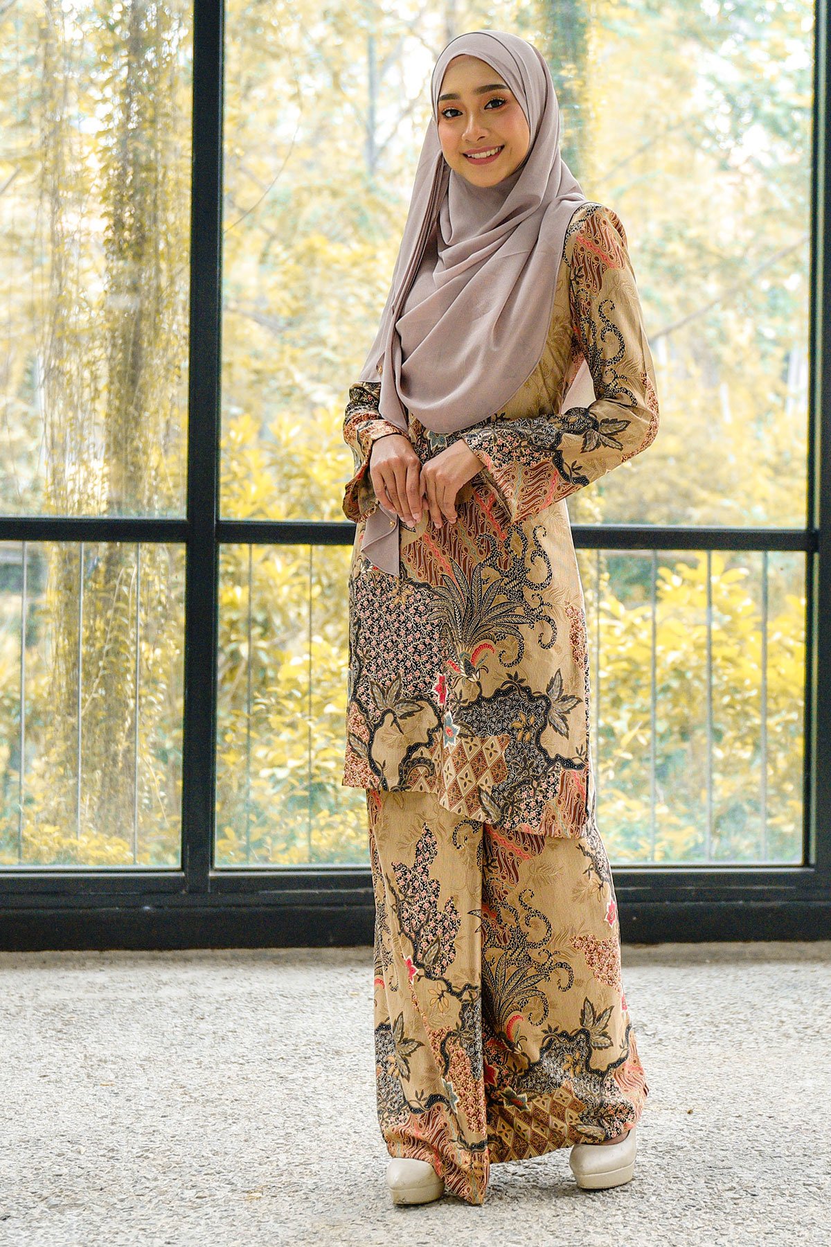 Baju Kurung Batik Satin Silk Najiha - Golden Nut