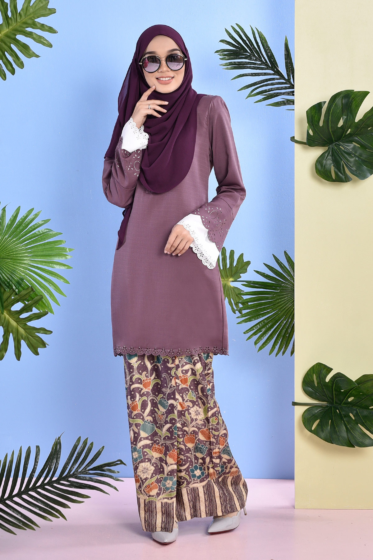 Baju Kurung Batik Lasercut Naola - Lavender