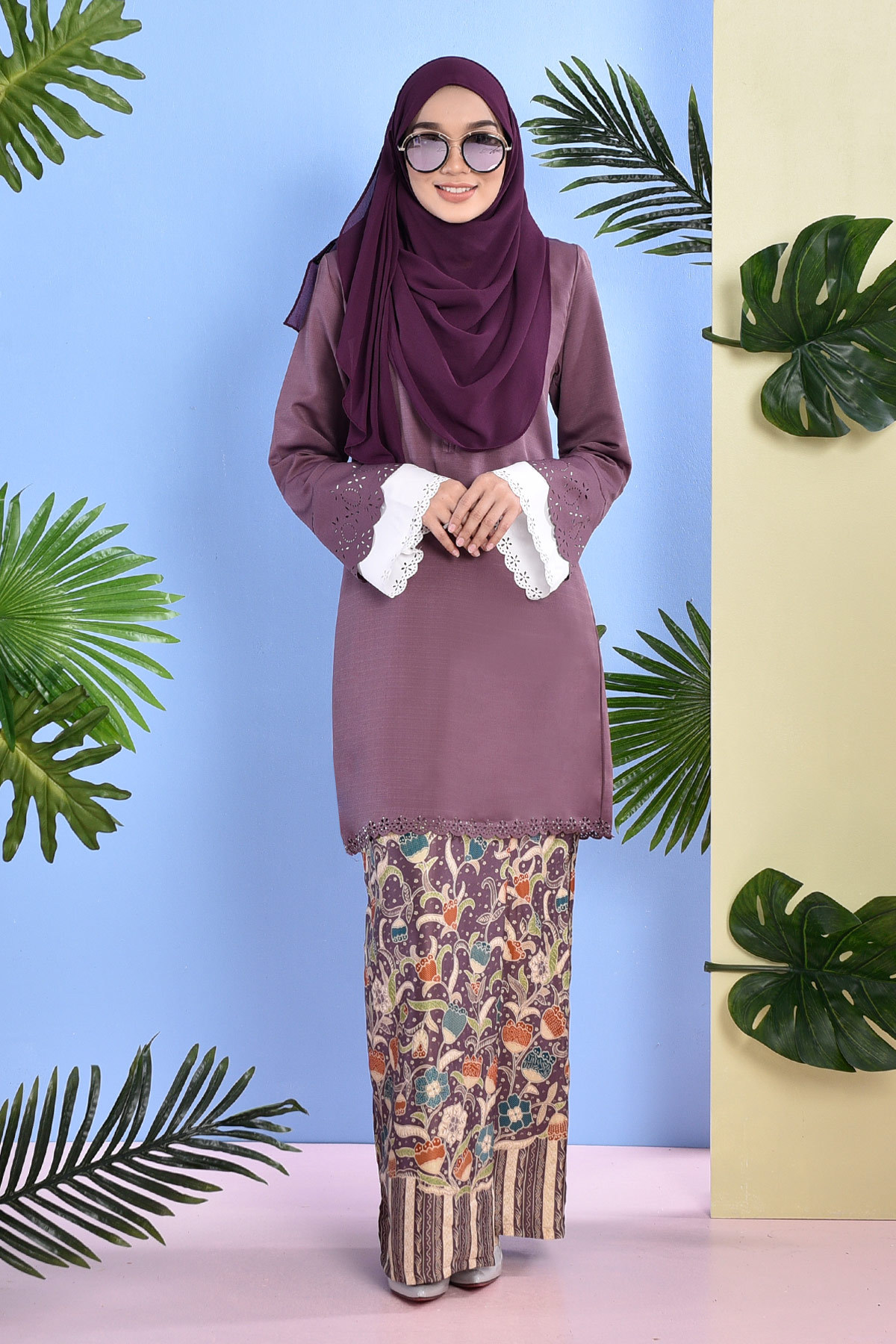 Baju Kurung Batik Lasercut Naola - Lavender