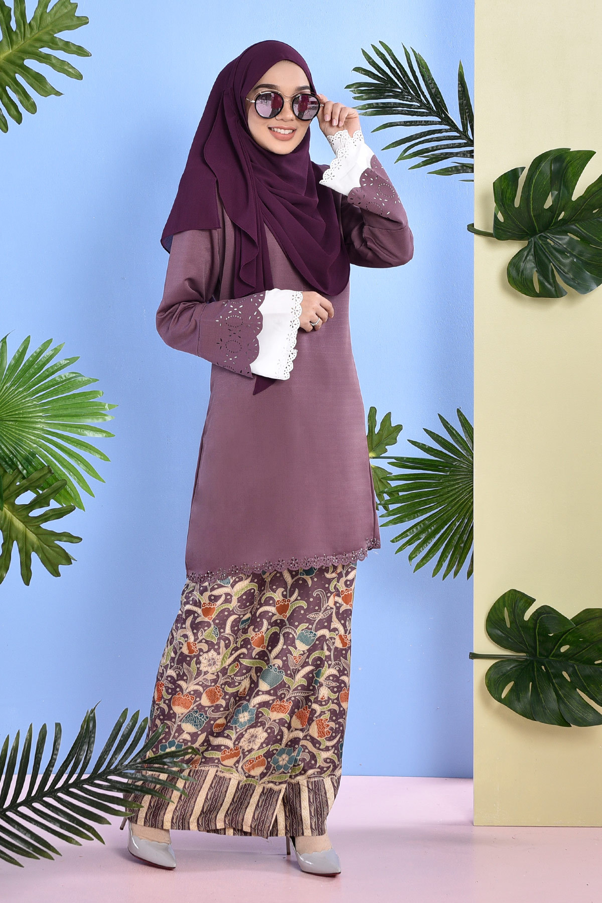 Baju Kurung Batik Lasercut Naola - Lavender