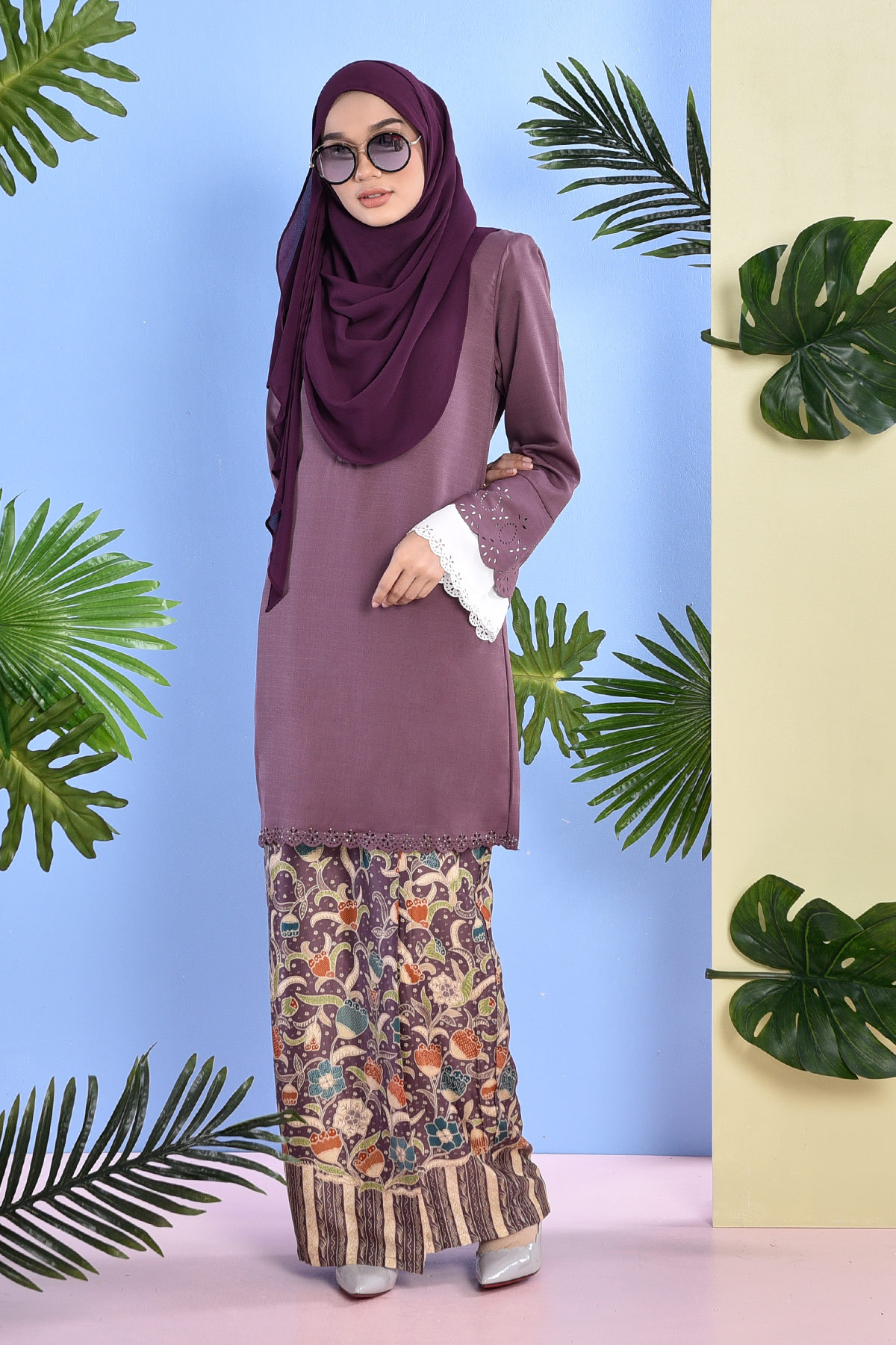 Baju Kurung Batik Lasercut Naola - Lavender