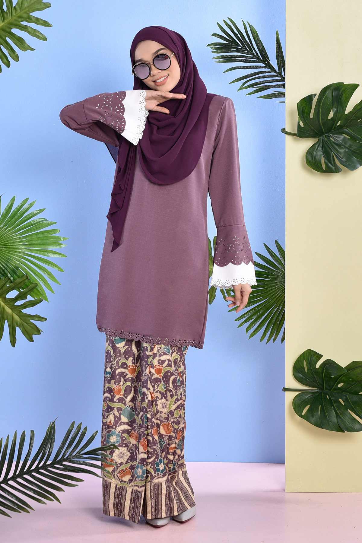 Baju Kurung Batik Lasercut Naola - Lavender