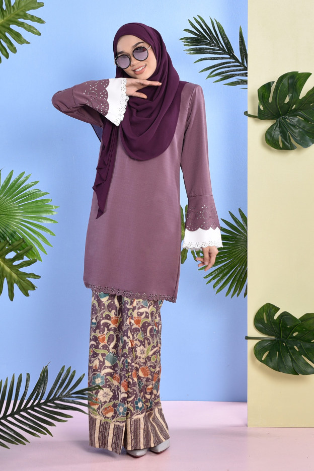 Baju Kurung Batik Lasercut Naola - Lavender