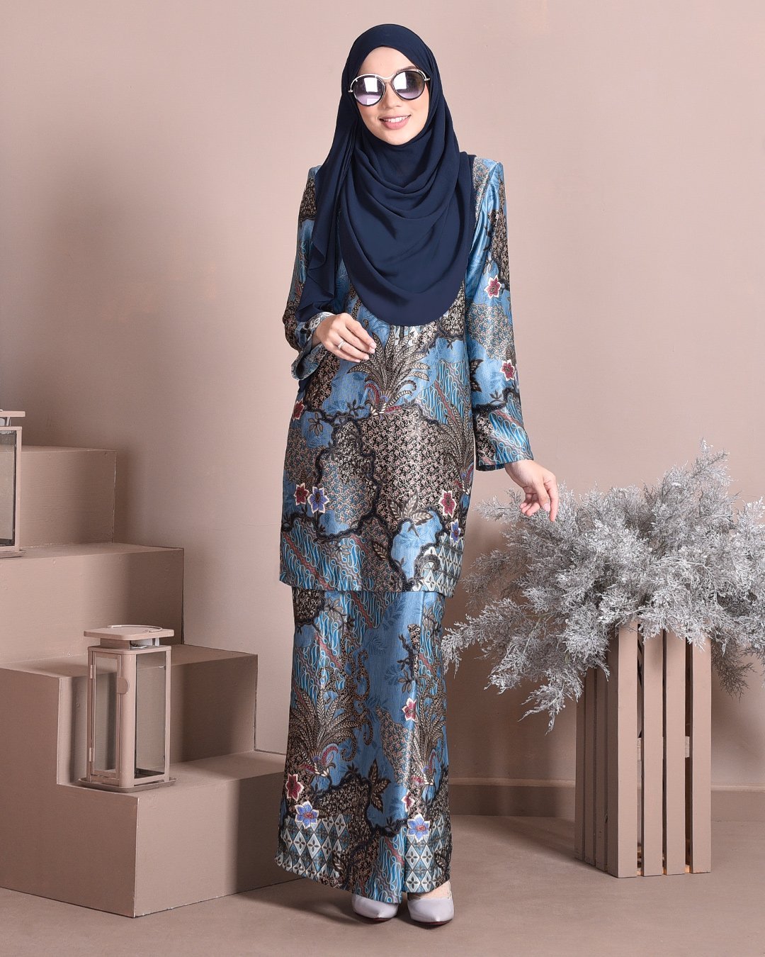 Baju Kurung Batik Satin Silk Najiha - Sea Blue
