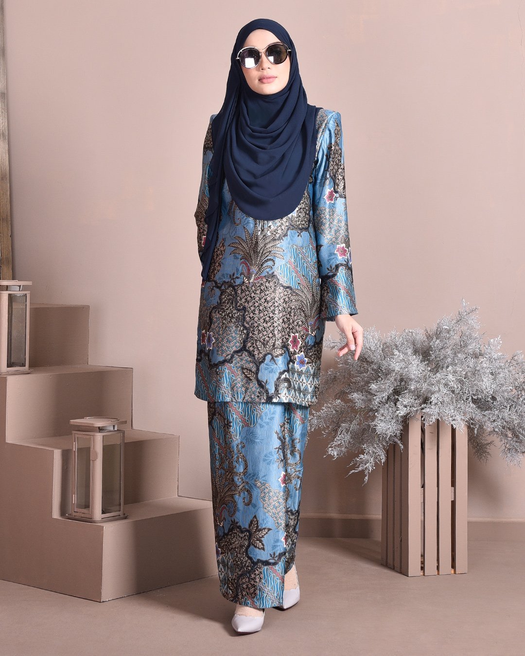 Baju Kurung Batik Satin Silk Najiha - Sea Blue