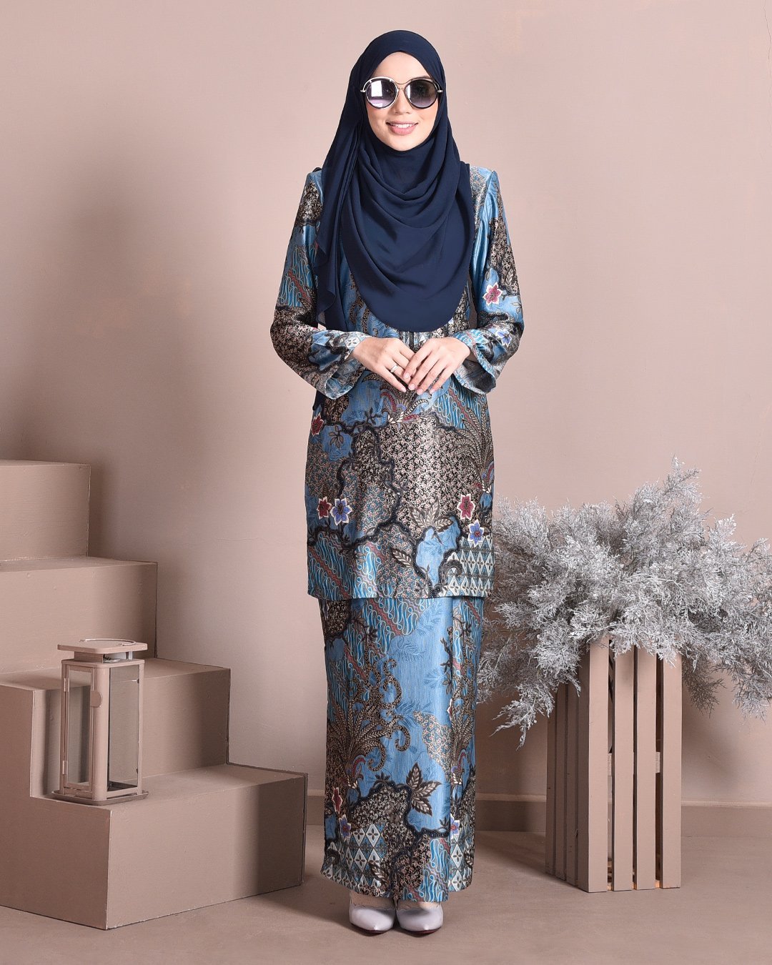 Baju Kurung Batik Satin Silk Najiha - Sea Blue