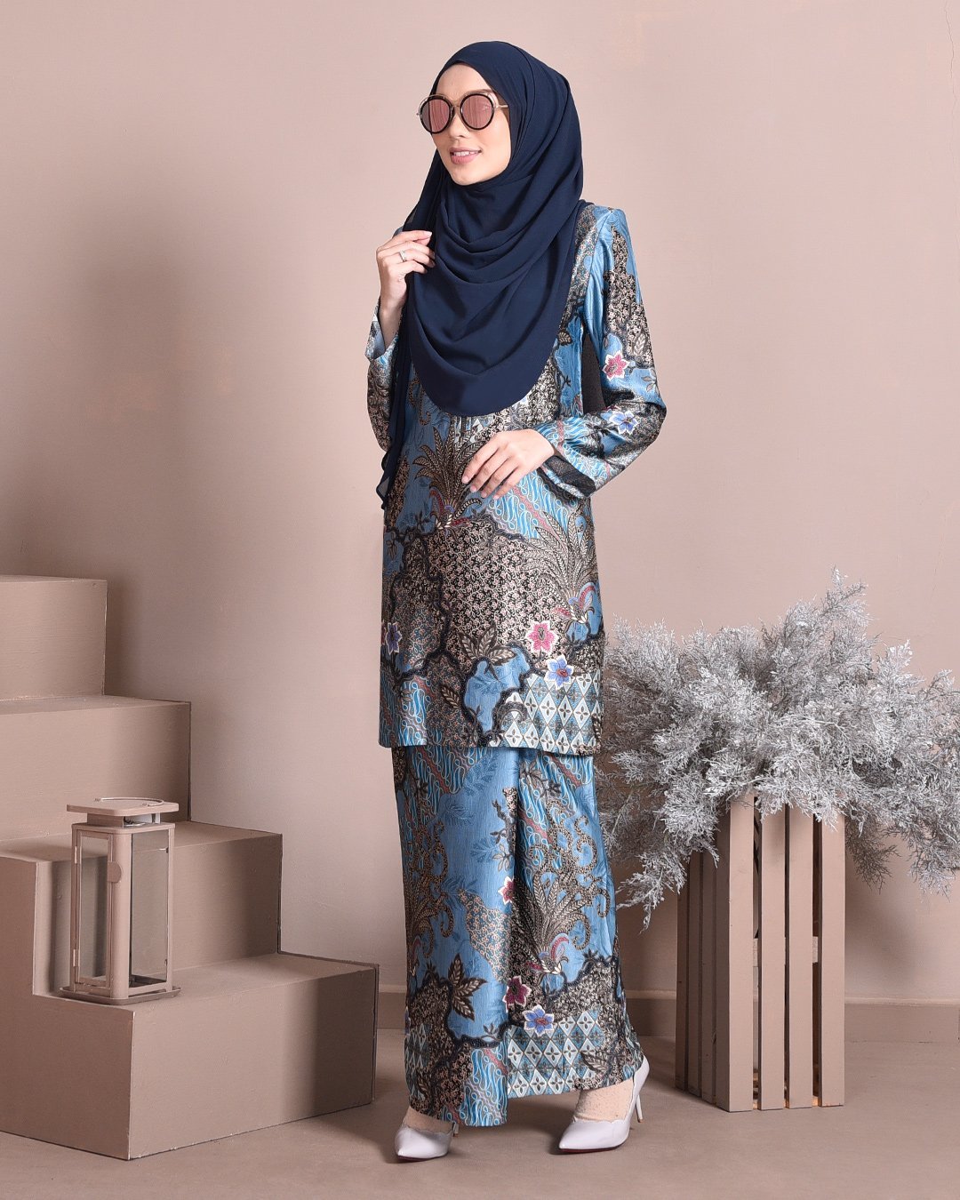 Baju Kurung Batik Satin Silk Najiha - Sea Blue