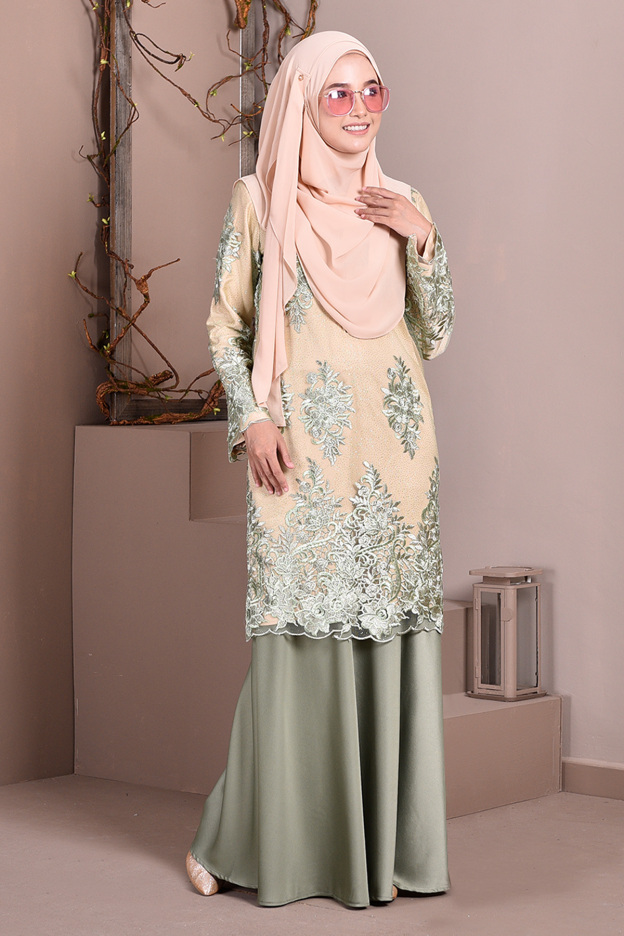 Baju Kurung Lace Brettany Glitter - Watermelon