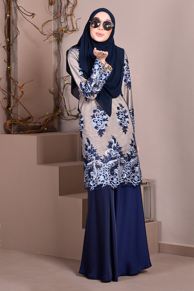 Baju Kurung Lace Brettany Glitter - Blueberry