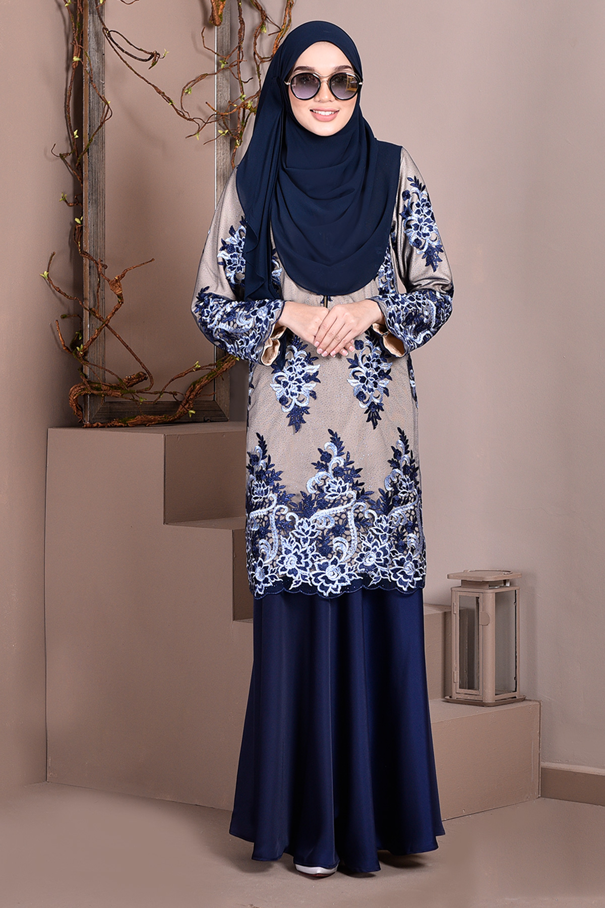 Baju Kurung Lace Brettany Glitter - Blueberry