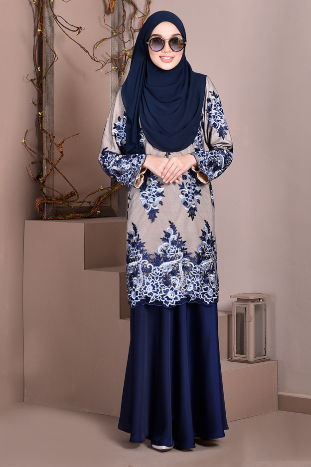 Baju Kurung Lace Brettany Glitter - Blueberry