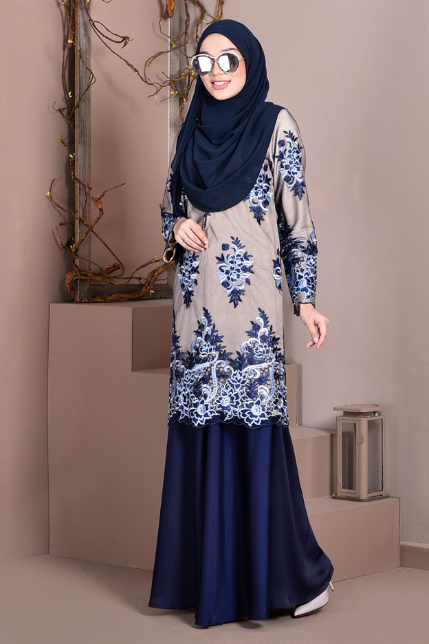 Baju Kurung Lace Brettany Glitter - Blueberry