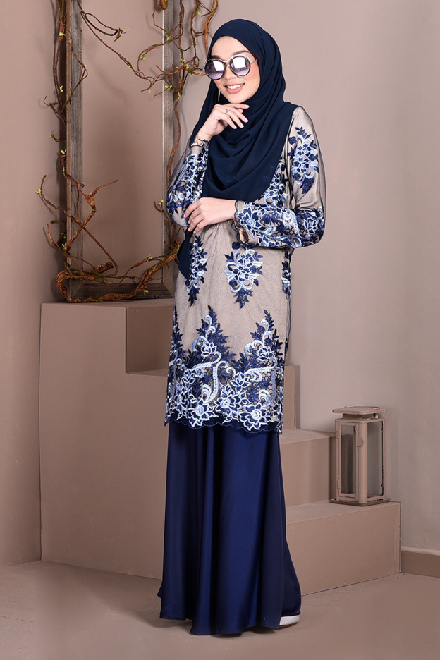 Baju Kurung Lace Brettany Glitter - Blueberry