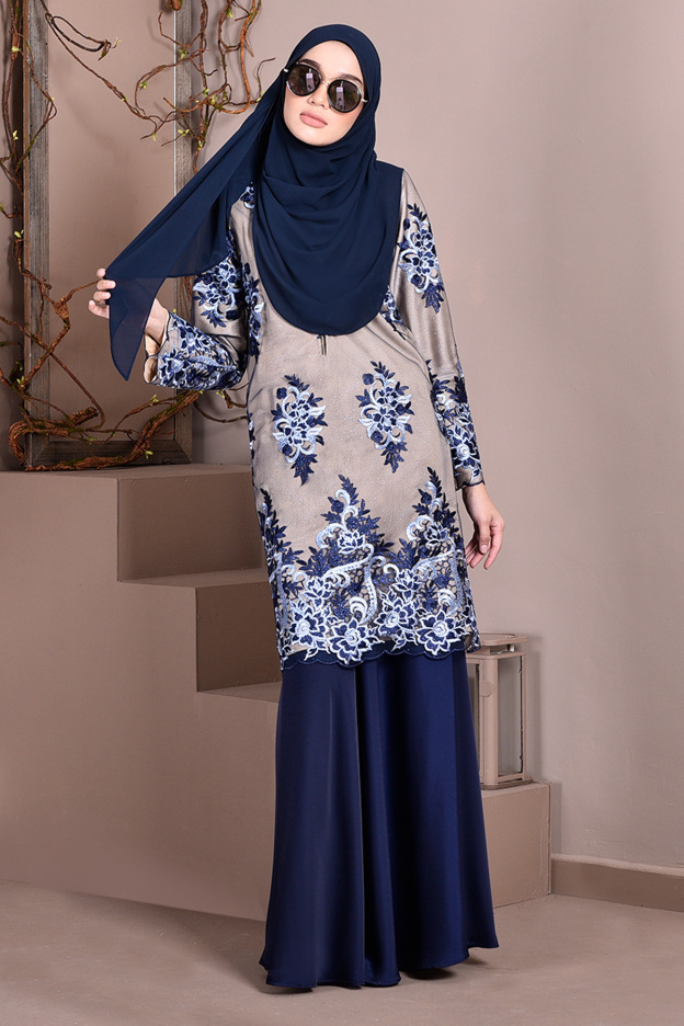 Baju Kurung Lace Brettany Glitter - Blueberry