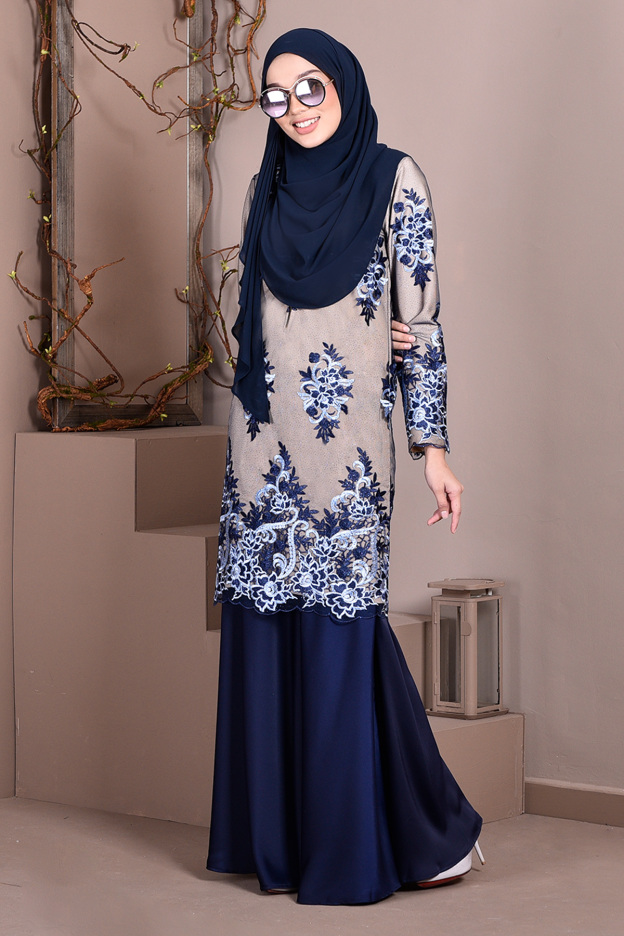 Baju Kurung Lace Brettany Glitter - Blueberry