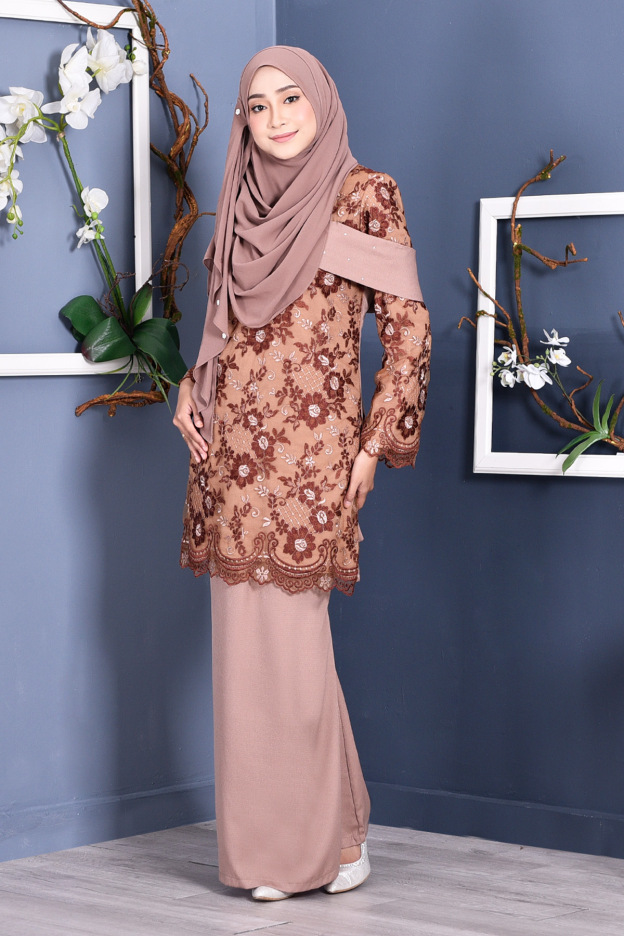 Baju Kurung Lace Brigette - Brown Buffel