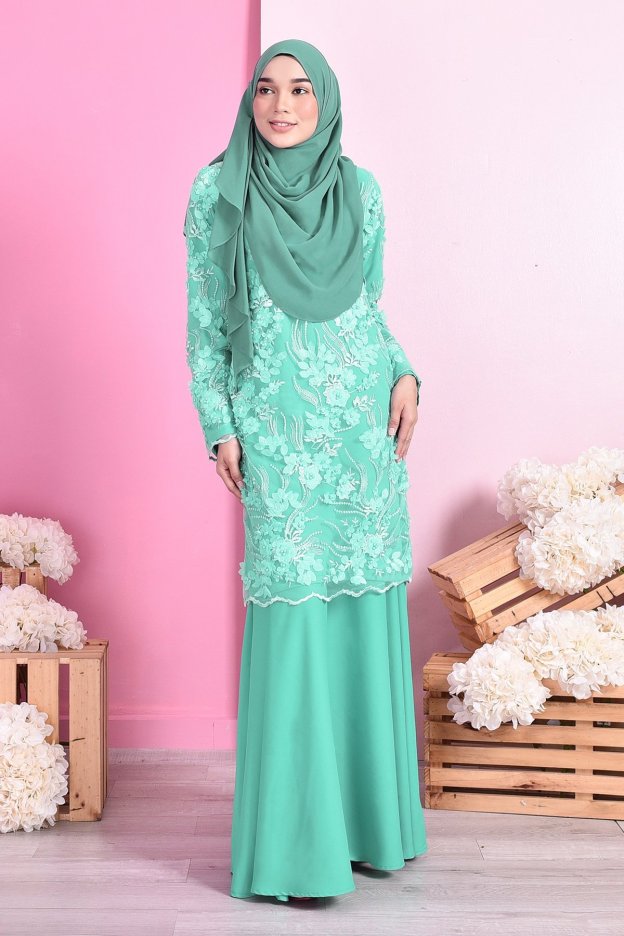 Baju Kurung Lace 3D Dolaris - Fiji Green