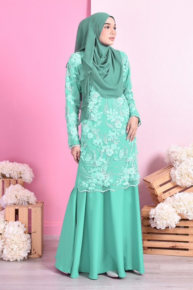 Baju Kurung Lace 3D Dolaris - Fiji Green