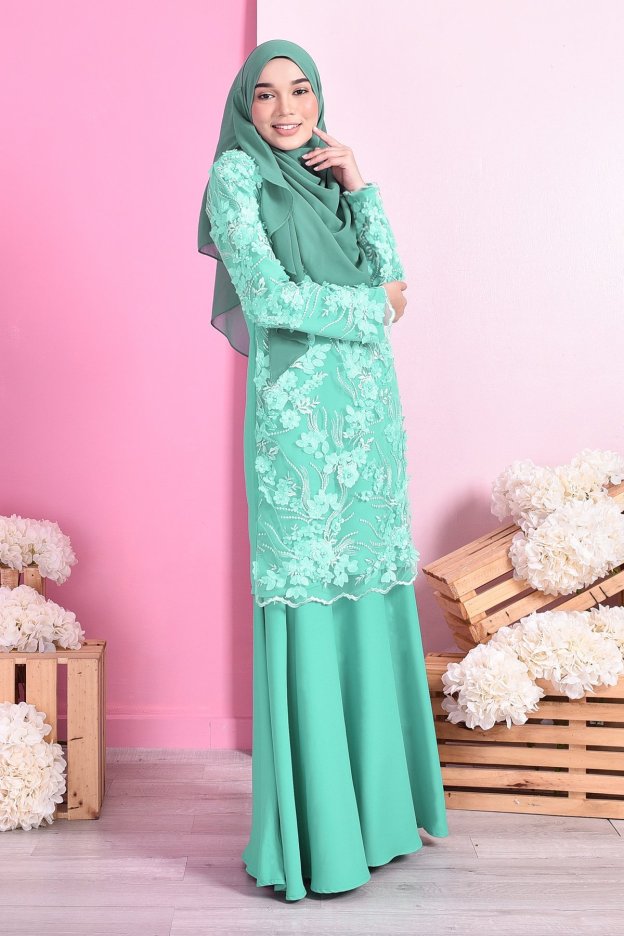 Baju Kurung Lace 3D Dolaris - Fiji Green